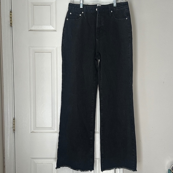 Princess Polly Denim - Princess Polly Black Wide Leg Long Jeans Recycled Cotton Size 8 Grunge Y2K